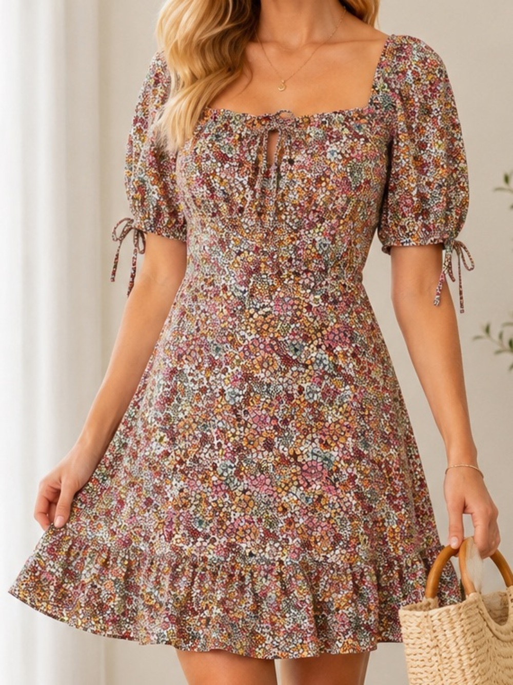 Indulge Instyle Floral Open Back Puff Sleeve Baby Doll Mini Dress size XL